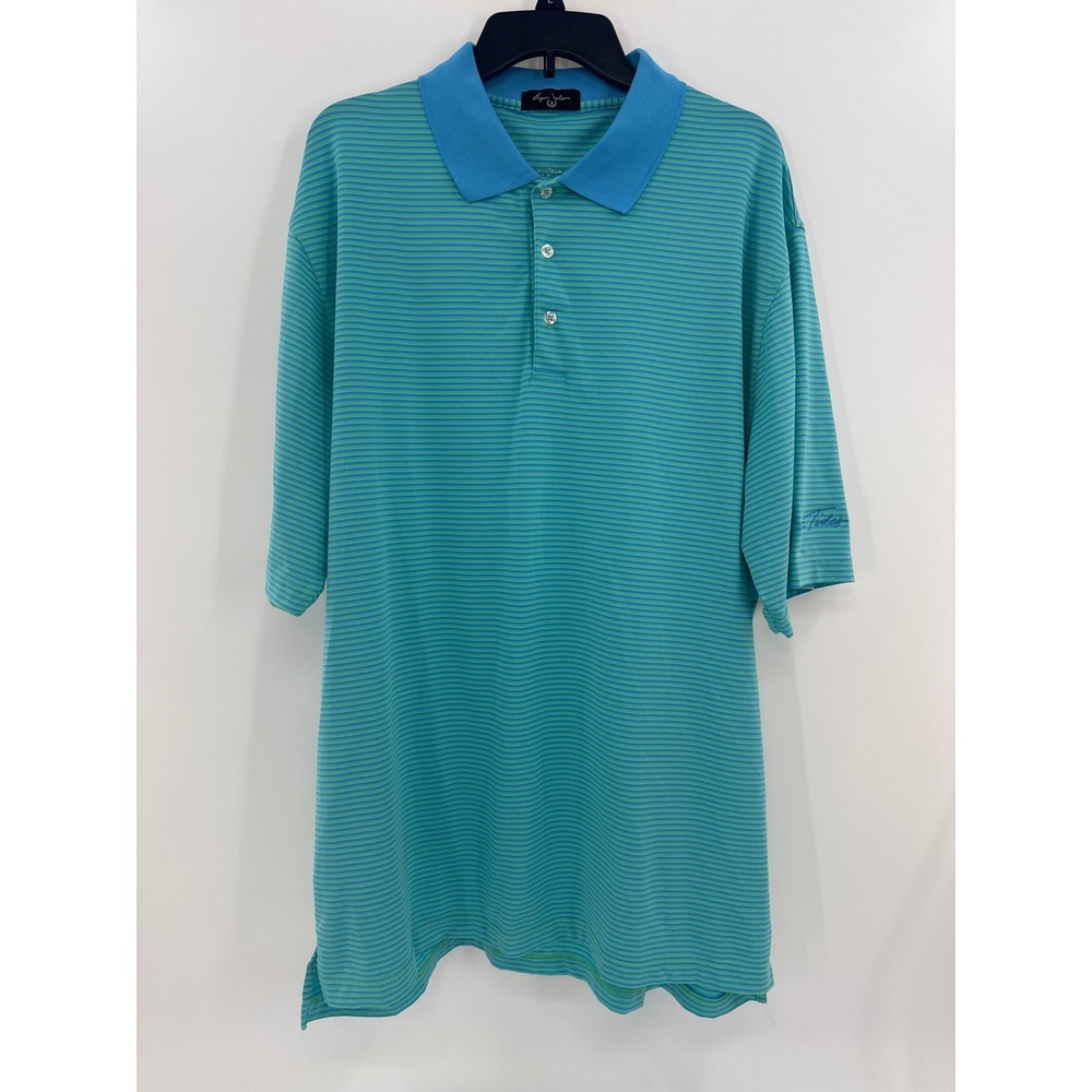 Byron Nelson Mens XL Blue Green Striped Golf Polo Shirt‎ Short Sleeve The Tides